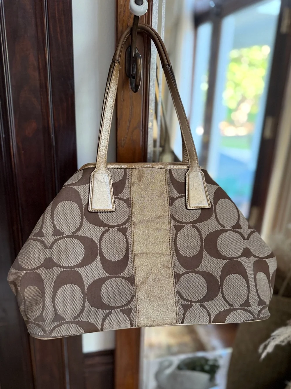 Coach Vintage Signature Kiss-Lock Framing Metallic Gold Carryall Tote